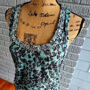 INC Leopard Print Sequin Tank Top